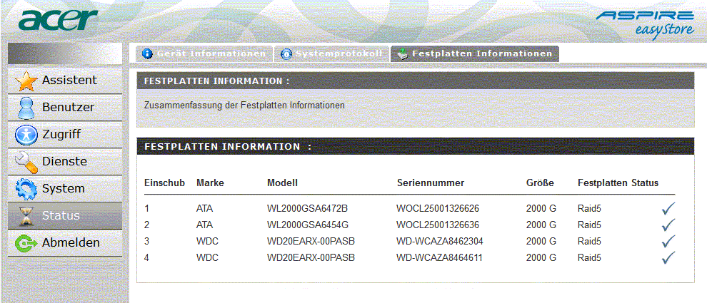 Festplatten gefunden - CHECK<br />RIAD 5 erkannt - CHECK