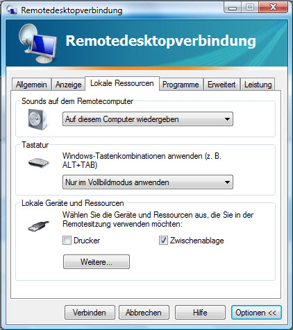 RDP - Tab Lokale Ressourcen