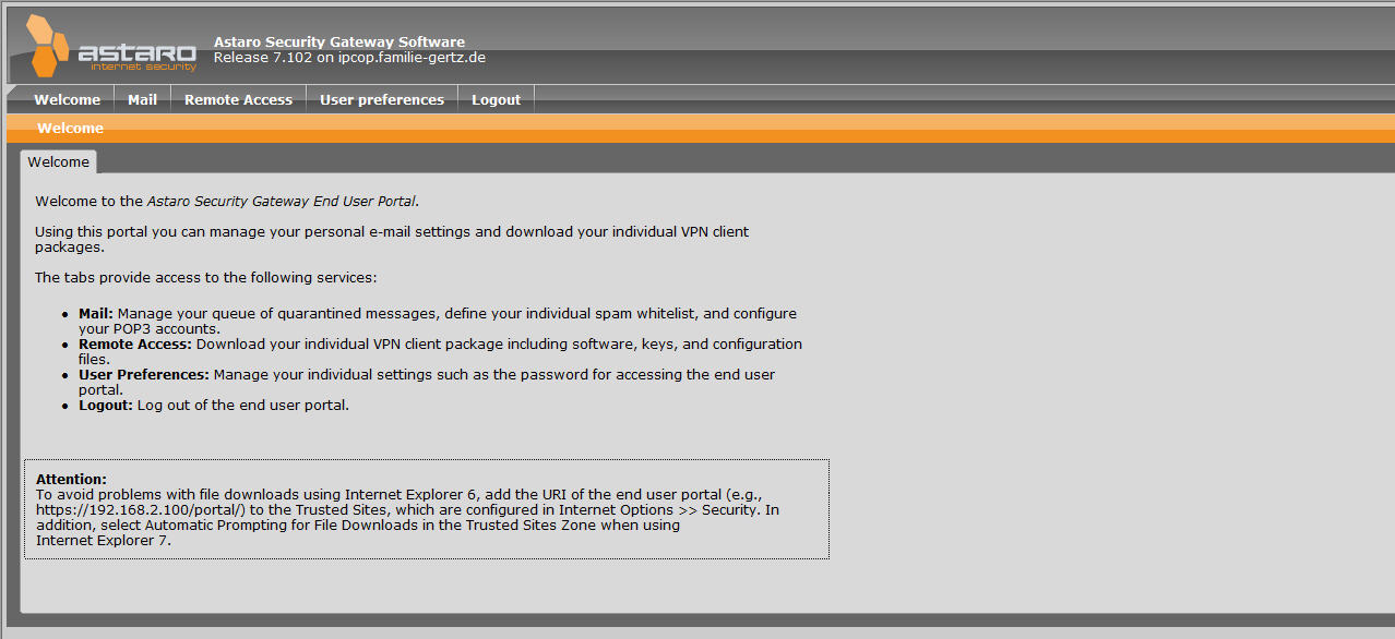 Enduser-Portal ASTARO-Firewall