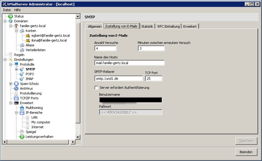 Einrichten des SMTP-Relayservers