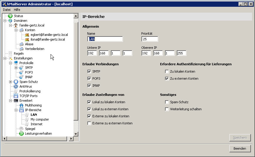 Definition des eigenen LAN-Bereiches