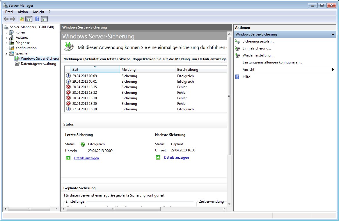 Server-Sicherung über Server-Manager starten