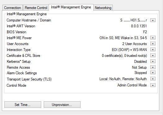 Management Engine Settings (Tool Manageability Commander von Intel)