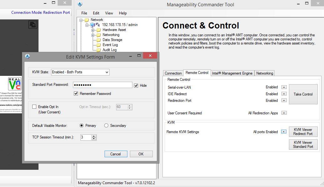 Remote Control Settings (Tool Manageability Commander von Intel)