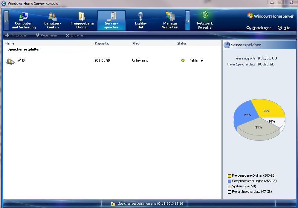 WHS Speicher Screenshot