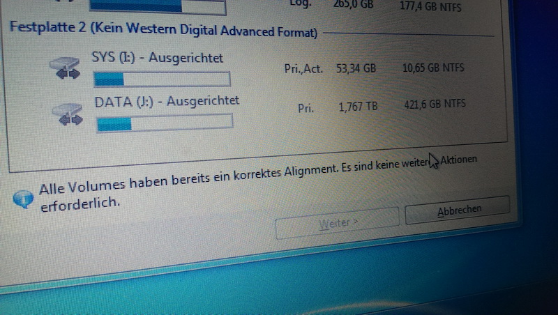 Systemdisk auch kein Advanced Format?