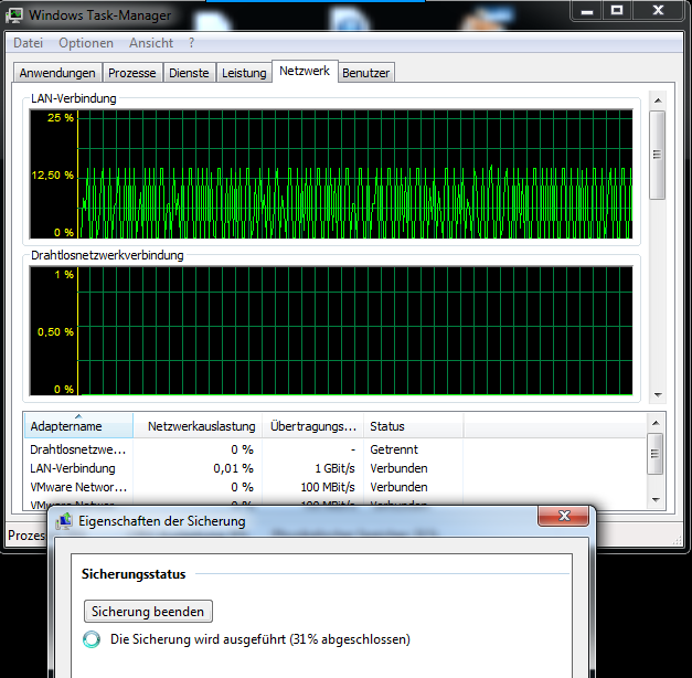 Task-Manager - LAN-Verbindung bei Sicherung