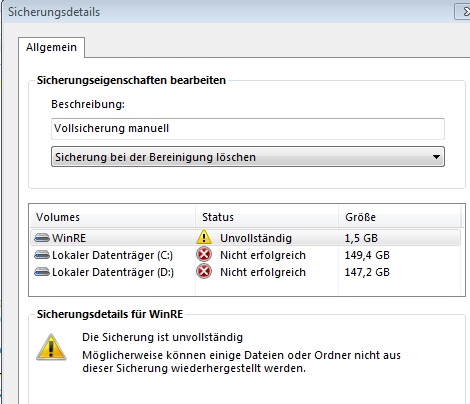Ansicht Client-Sicherungseigenschaften bearbeiten