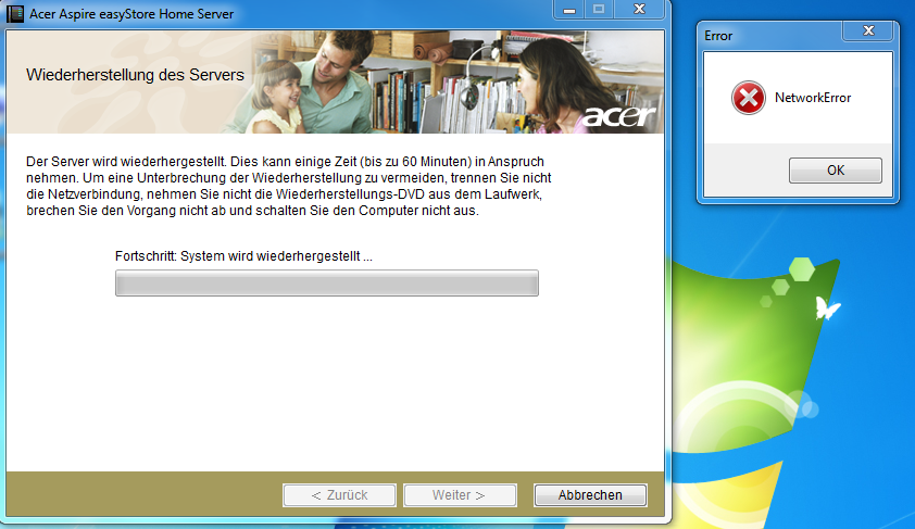 Fehlermeldung beim Server wiederherstellen