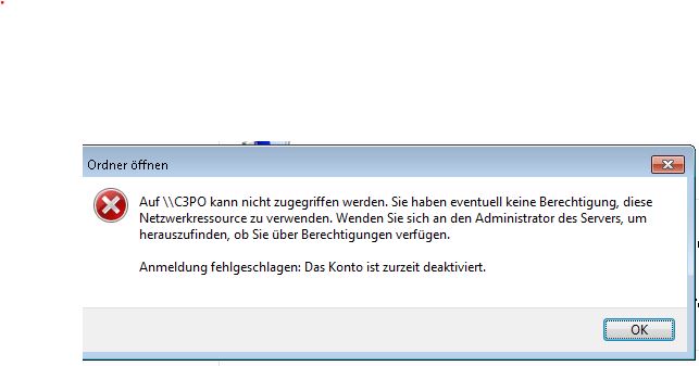 Fehlermeldung beim versuchten Zugriff vom WHS2011 auf den WSE2012