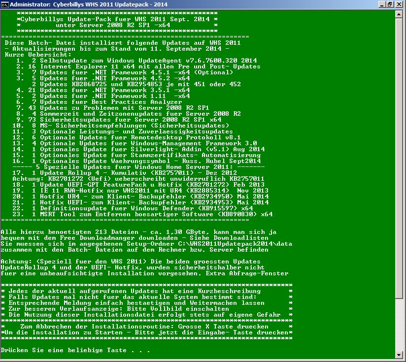 Updatepack 2014_Übersichts- Fenster