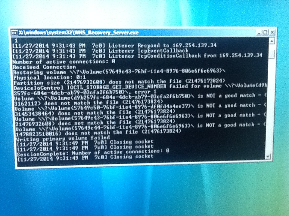 Fehler Server nach Auftreten Network error