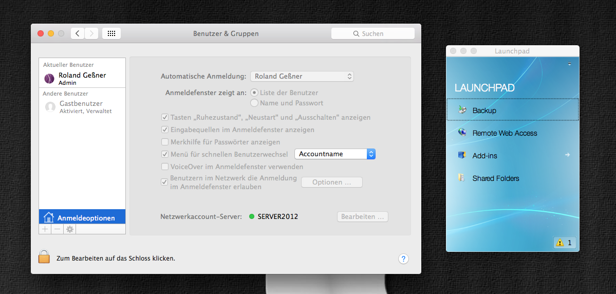 iMac ist mit Domäne verbunden und Launchpad läuft auch