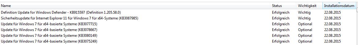 Die Windows Updates , die auf den CLienten gelaufen sind, sehen eigentlich unverdächtig aus.