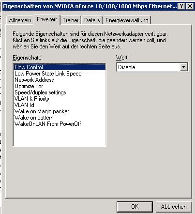 Einstellungen der Netzwerkkarte