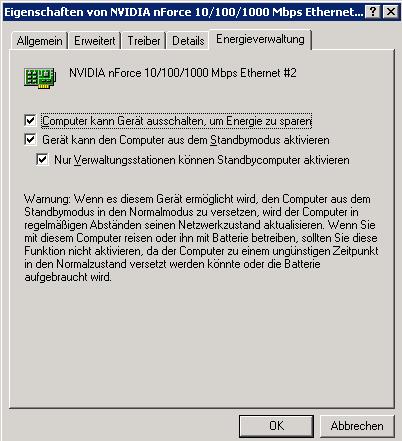 Einstellungen der Netzwerkkarte