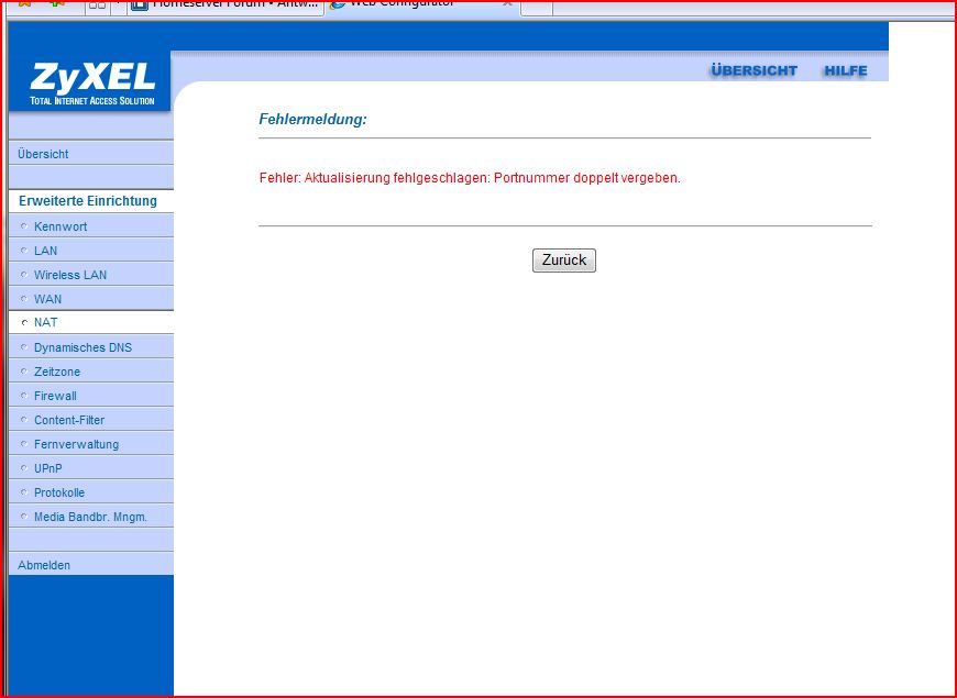 - Hier die Fehlermeldung: portforw2