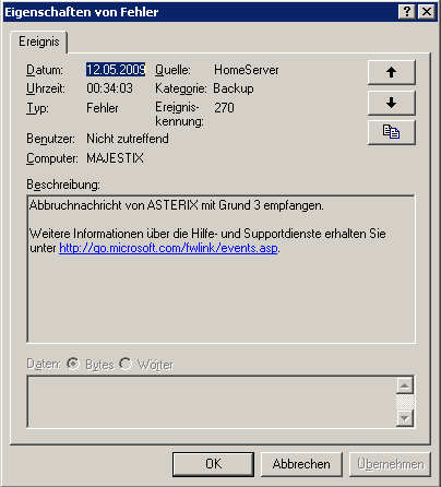 Fehler 270 in HomeServer-Log
