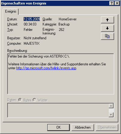 Fehler 262 in HomeServer-Log