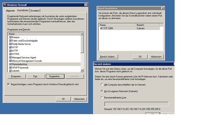 Windows-Firewall auf dem WHS - Grundeinstellung