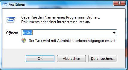 Eingabe von mstsc