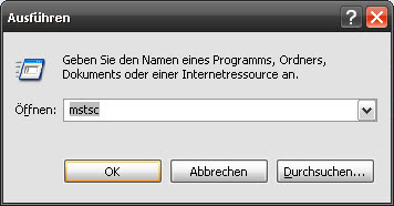 Eingabe von mstsc