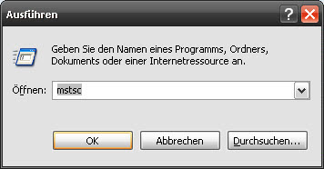 Eingabe von mstsc