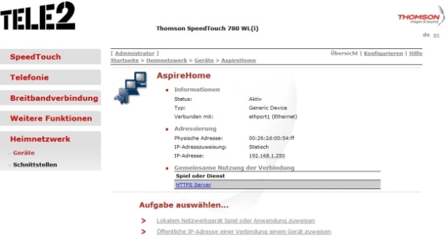 Der WHS auf der Routeroberfläche