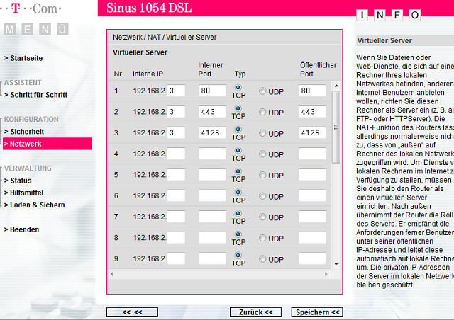 Porteintragung im Router