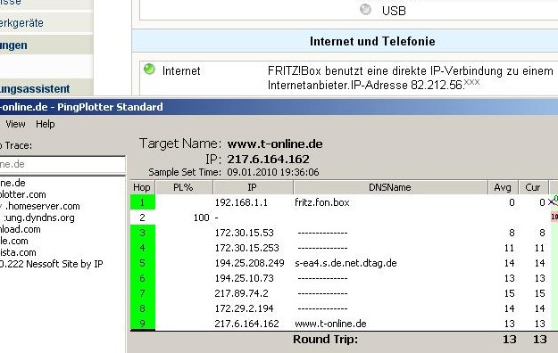 Hier zum Vergleich ein normaler WWW Aufruf, dessen Pingzeiten liegen alle im Bereich von ca. 20ms