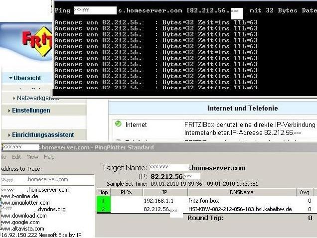 Hier die Pingzeiten zu meinem Homeserver &quot;über das WWW2 und den Verlauf des Seitenaufrufes