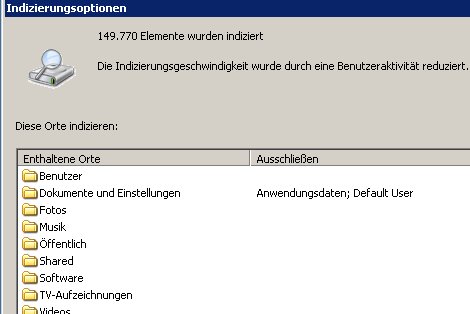 Indizierungsoptionen WHS