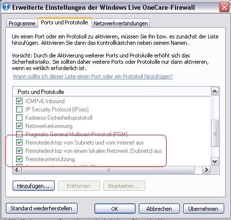 firewall freigabe auf dem client