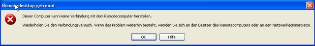 Meldung bei der Remotedesktopverbindung