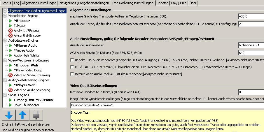 Allgemeine Transkodierungseinstellungen