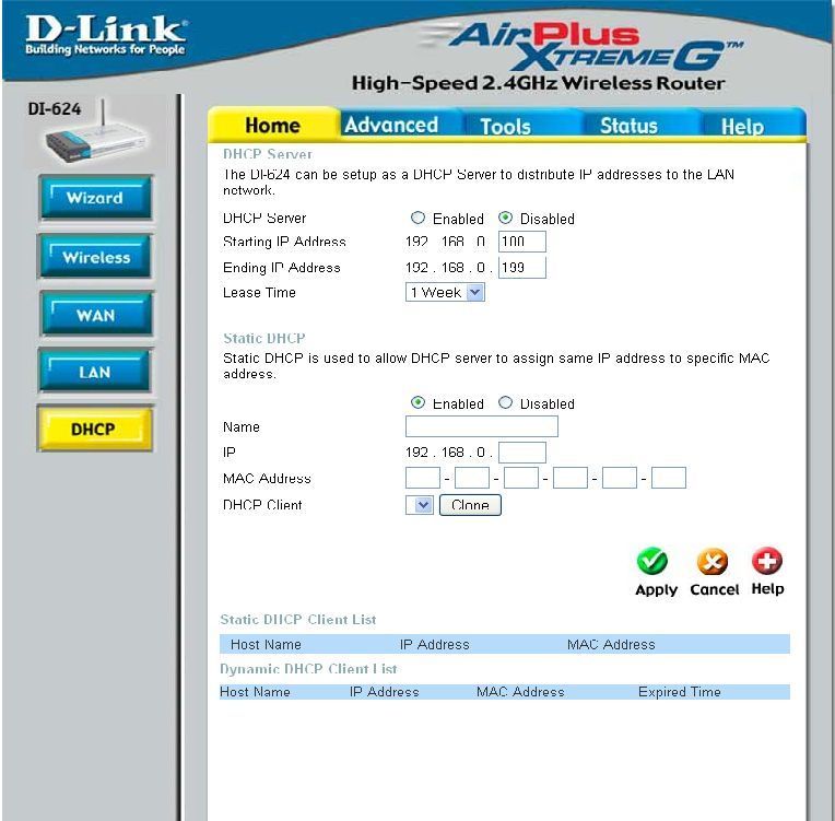 DHCP des Routers aus