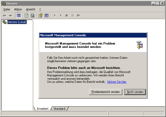 Fehler nach Aufruf von services.msc