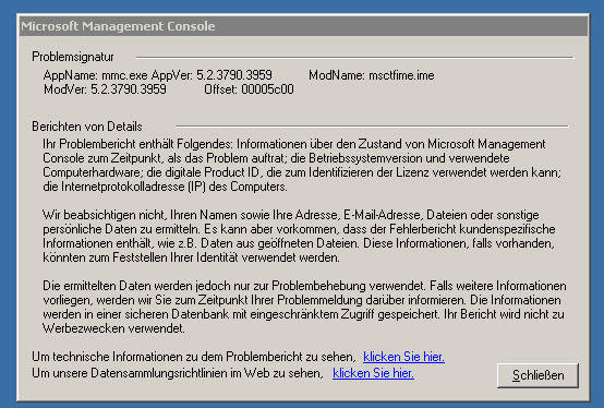 Inhalt dessen, was an MS geschickt wird.