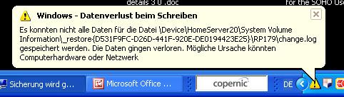 Traymeldung Datenverlust