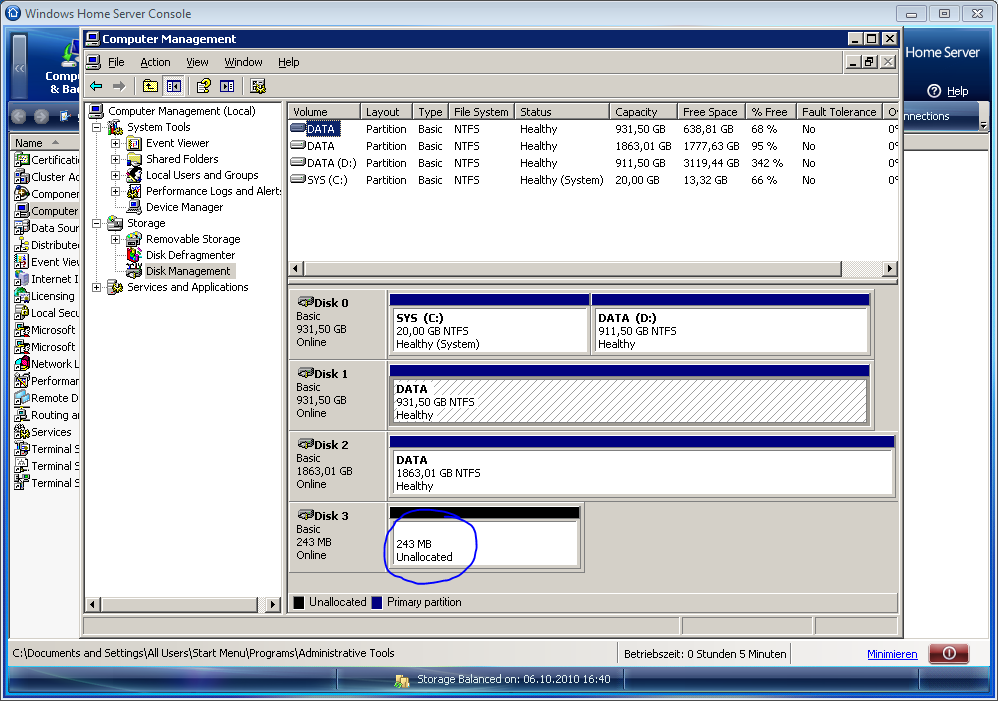 Zustand des internen USB Drives