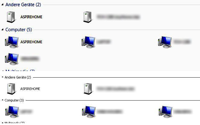 Zwei Gerätehinweise, bei Einem ist auch das Verzeichnis (Computer) aufrufbar, beim Zweiten fehlt es.