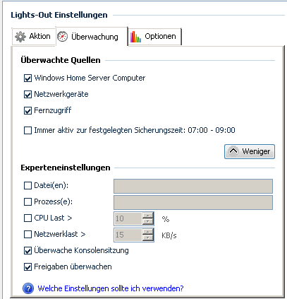 Lights Out Einstellungen -> Überwachung