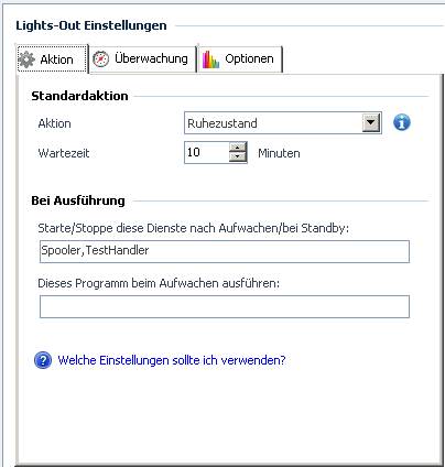 Lights Out Einstellungen - Aktion