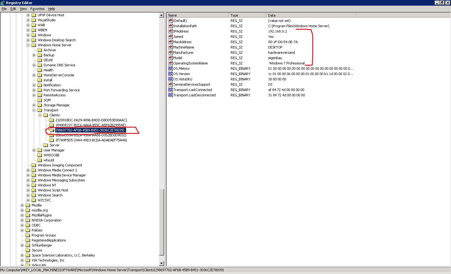 korrigierte Registry (server)