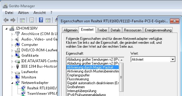 Einstellungen des Netzwerkadapters
