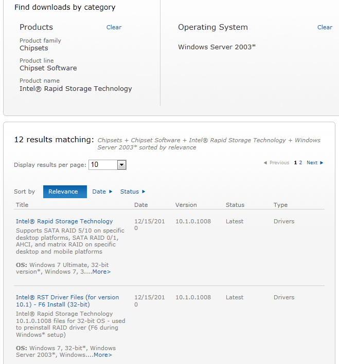 Welcher Download auf der Intel-Seite?