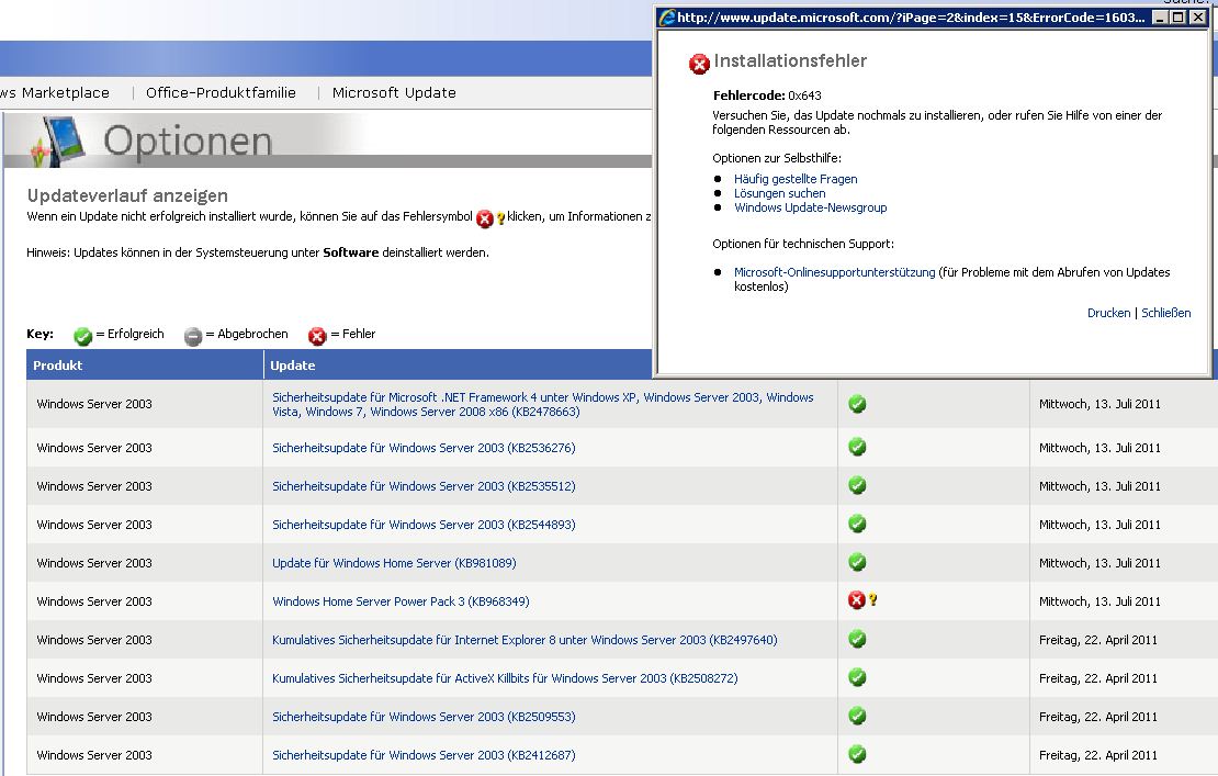 WHS Fehler Update PP3