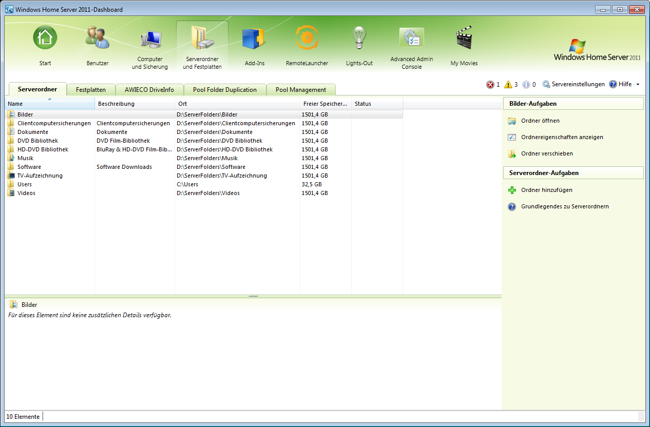 Dashboard - Serverordner