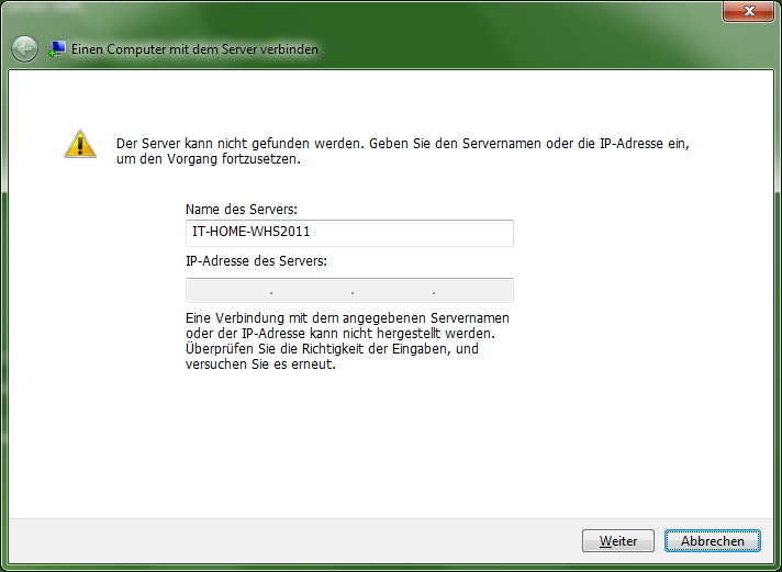 Er kennt den Server nicht ....