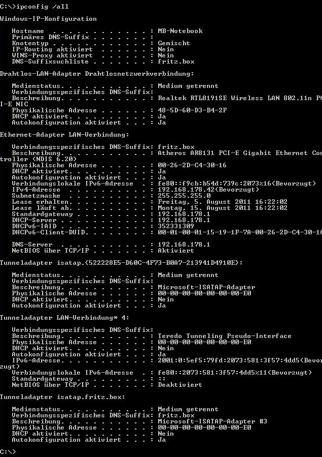 IPCONFIG des Clients